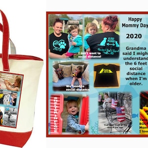 Photo Tote Bag Tell a story with your photos printed on fabric 1 or 2 Photo Collage Panels 2 tone canvas bag Up to 8 photo and text image 4