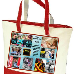 Photo Tote Bag Tell a story with your photos printed on fabric 1 or 2 Photo Collage Panels 2 tone canvas bag Up to 8 photo and text image 5