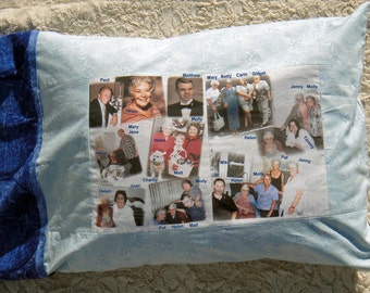 PHOTO PILLOWCASE - One or Two Photo Fabric Collages  with up to 8 photos on each collage - 8"x10.5" - Standard Size Pillow Case - Washable