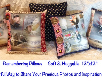 REMEMBERING PILLOW Sham  - 12”x12” or 12’x16' - One Photo Collage Panel - up to 8 photos & text. Pillow INSERT additional
