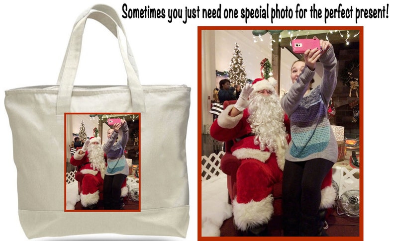 Photo Tote Bag Tell a story with your photos printed on fabric 1 or 2 Photo Collage Panels 2 tone canvas bag Up to 8 photo and text image 10