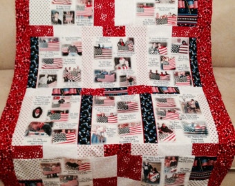 New orders accepted for Fall, 2022. Photo Quilt with People & Places Labeled 10 Fabric Photo Collages. larger 36"x60"  Lap Quilt Size.