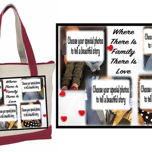 Photo Tote Bag Tell a story with your photos printed on fabric 1 or 2 Photo Collage Panels 2 tone canvas bag Up to 8 photo and text image 3