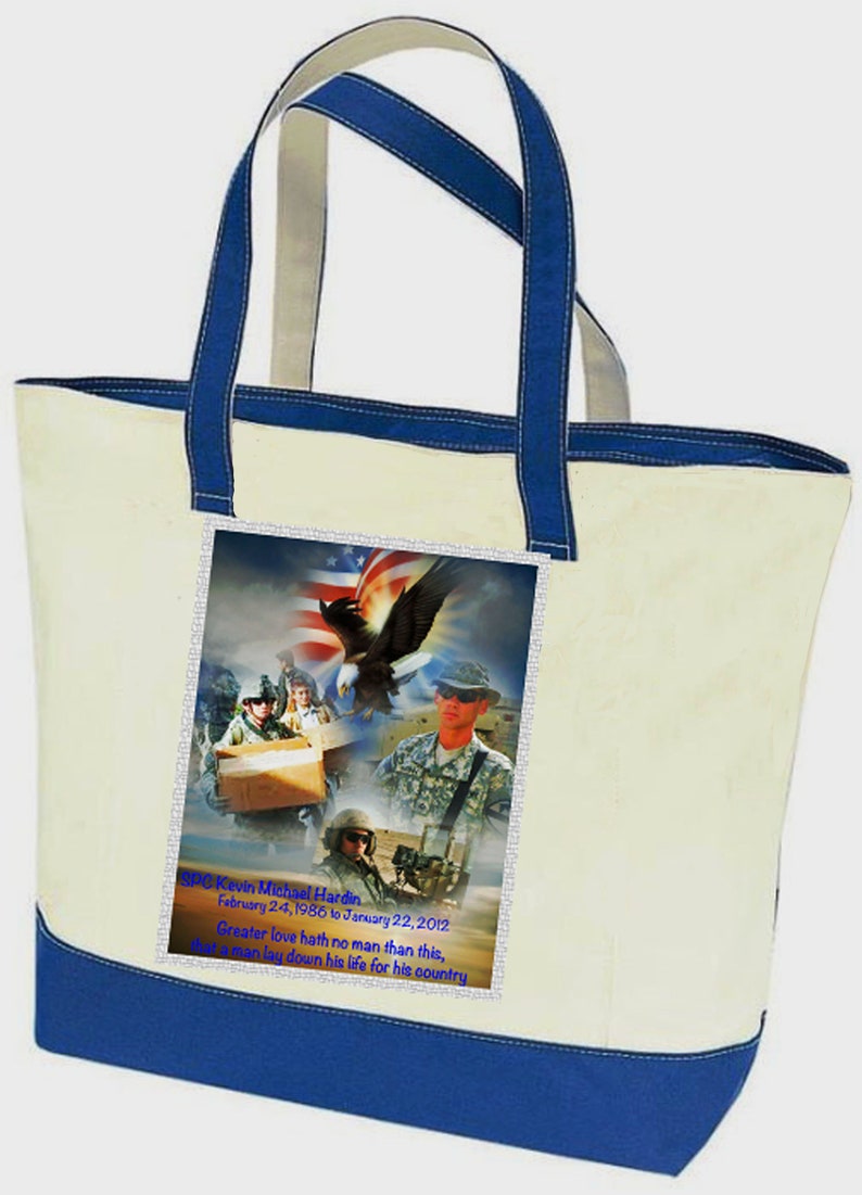 Photo Tote Bag Tell a story with your photos printed on fabric 1 or 2 Photo Collage Panels 2 tone canvas bag Up to 8 photo and text image 2