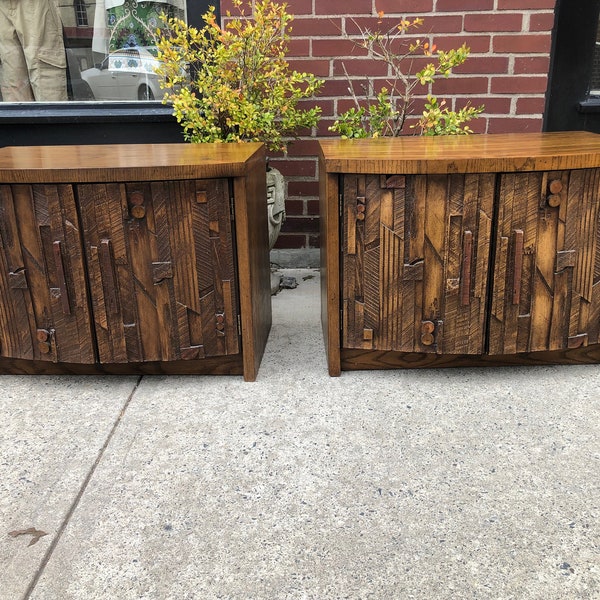 Pair of Brutalist Bedside Tables by Lane