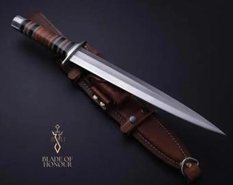 Handmade D2 Steel Bowie Knife: Arkansas Toothpick Survival Knife with Leather Sheath