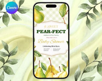 Invitación animada para baby shower con diseño de pera / Video de cuadros verdes para invitación (plantilla digital)