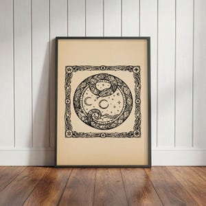 Woodcut Ouroboros Snake Wall Art -  Alchemised Parchment Style Print (Unframed)