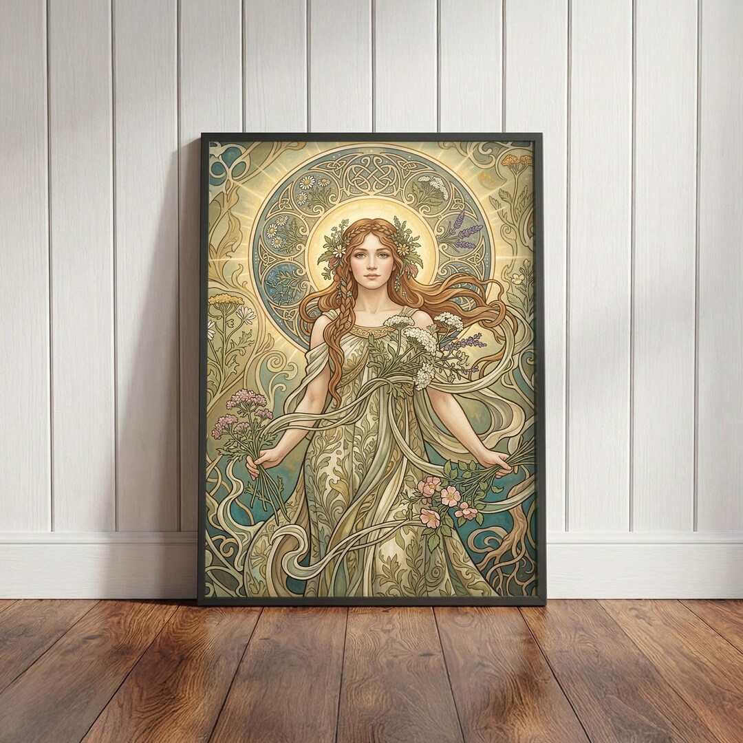 Norse Goddess Print, Art Nouveau Floral Viking Freya Poster ...