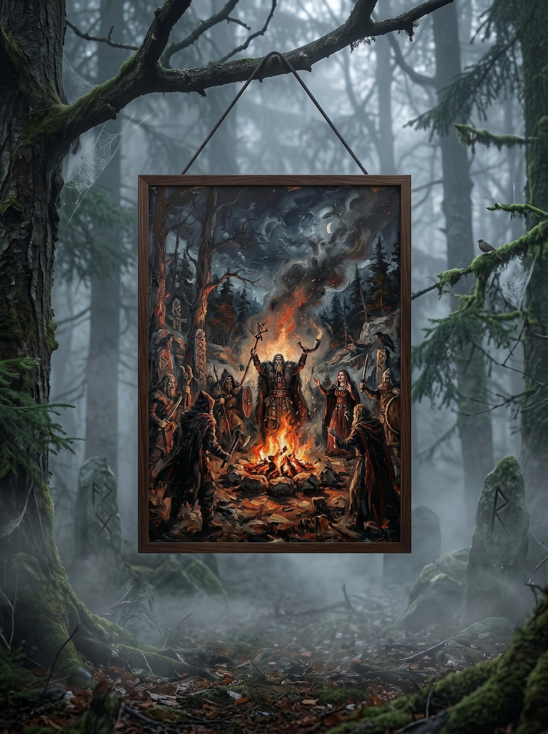 Viking Ritual Fire Art, Norse Pagan Blót Ceremony Poster, Heathen ...