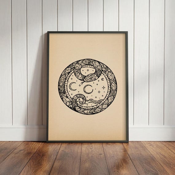 Ouroboros Snake Wall Art, Celestial Serpent Poster, Jormungandr