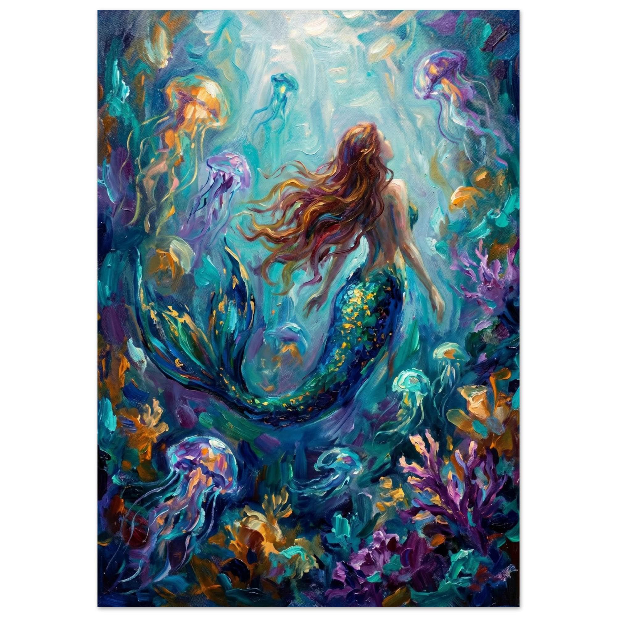 人魚とクラゲのウォールアート - 鮮やかな海のファンタジー装飾