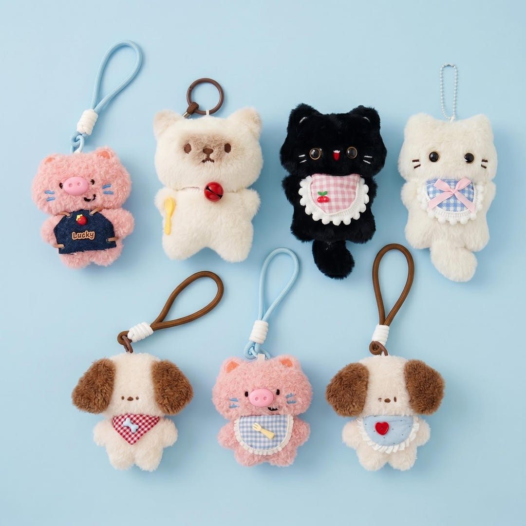 Kawaii Plush Animal Keychain, Soft Cat Dog Pig Bag Charm With Wrist ...