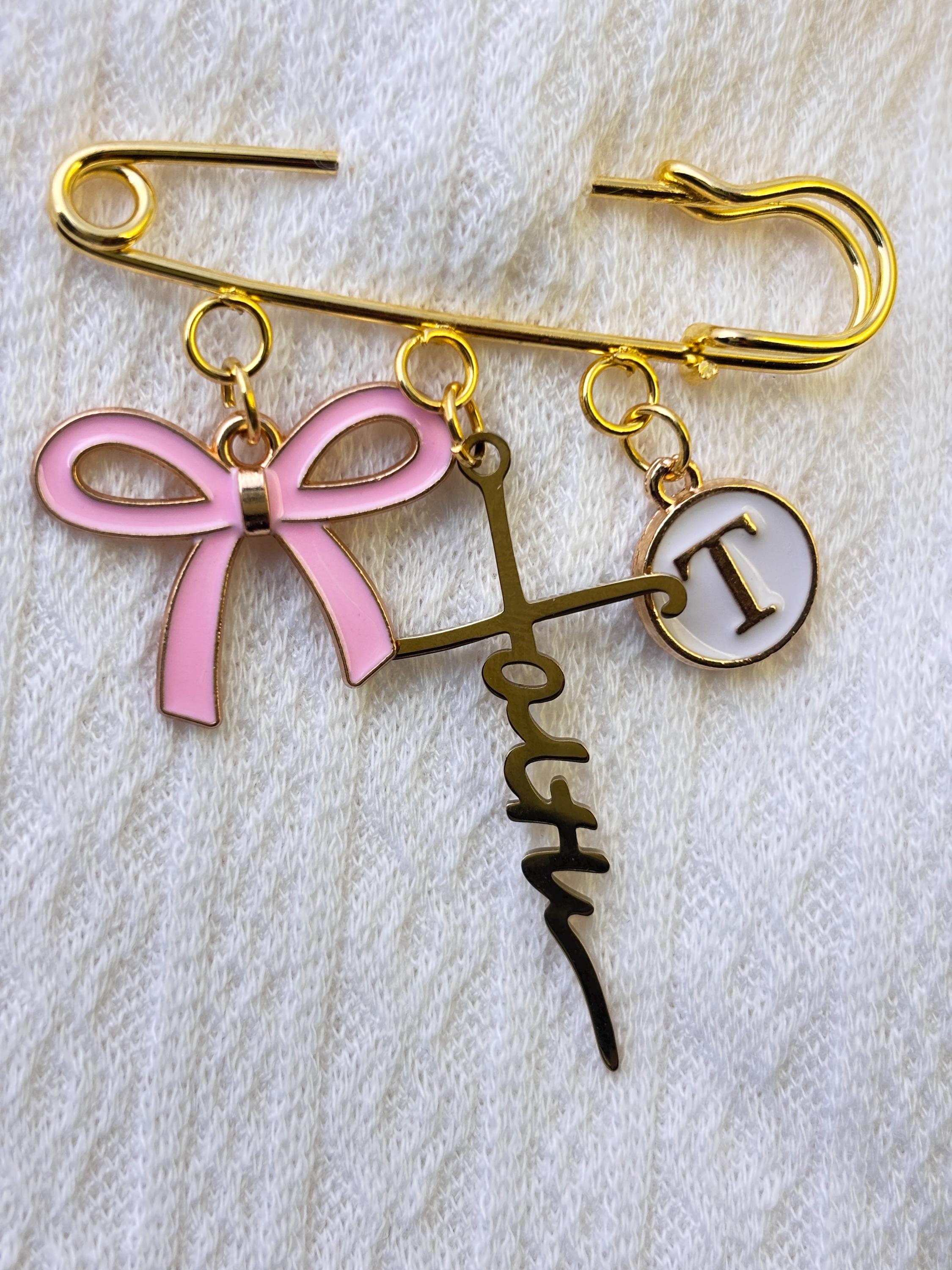 Gold Plated Faith Cross Baptism Pin With Pink Bow and Initial, Catholic ...