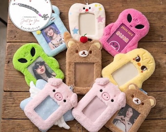 Cute Plush Photo Card Holder Keychain, Adorable Animal Designs, Kpop Card Collector Gift, Polaroid Charm Gift