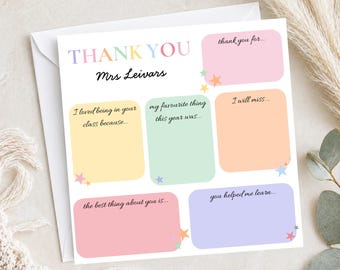 Personalised Teacher Thank You Card | End of Year School Card, Teaching Assistant Gift