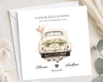 Wedding Car Design Wedding Day Card for Newly Married Couple