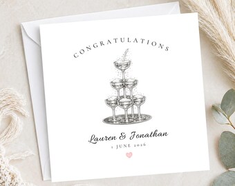 Champagne Tower Wedding Day Card for Newly Married Couple