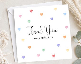 Personalised Teacher Card | Hearts Design, End of School Year Thank You