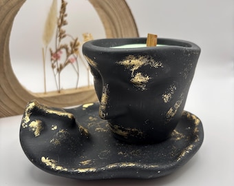 Vela de cera de soja hecha a mano, vela negra y dorada, vela decorativa artística, vela de soja ecológica, vela de regalo hecha a mano, vela escultural, cera de vela
