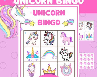 Simple Unicorn Bingo Cards for Kids