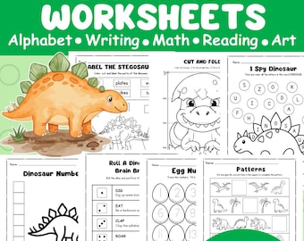 Folhas de atividades sobre dinossauros - Pré-escola, alfabetização, matemática, ciências e arte (PDF imprimível com 40 páginas)