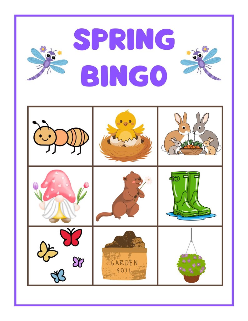 Simple Spring Bingo Cards for Kids - Etsy