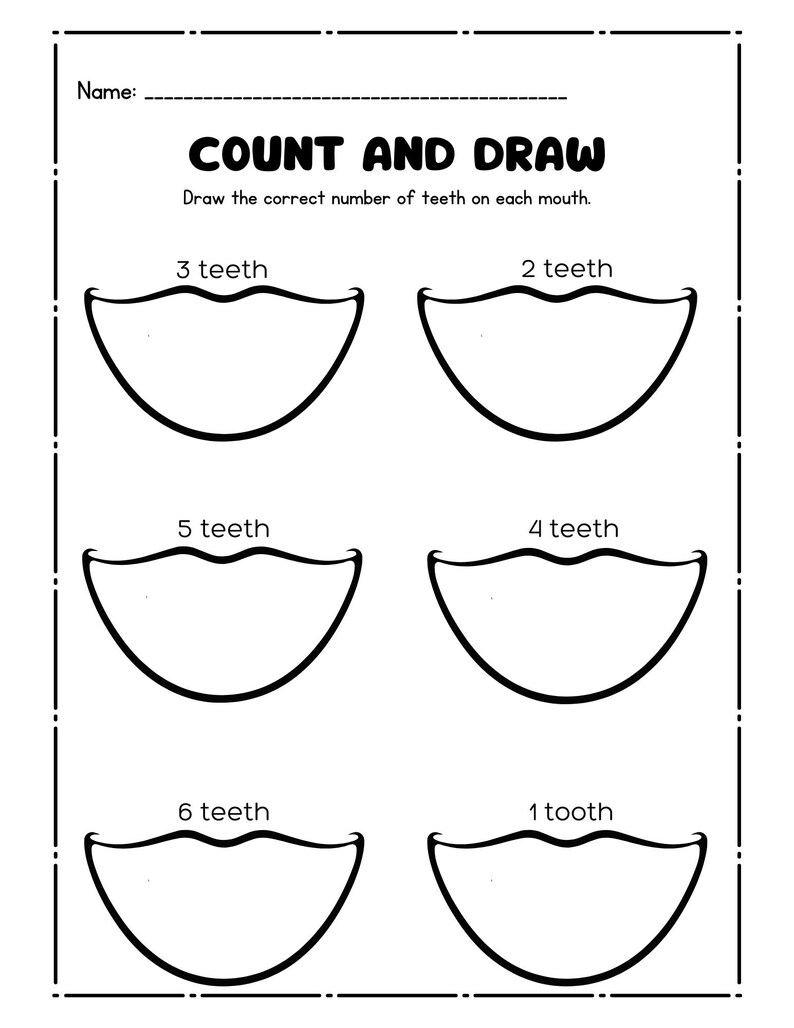 Color By Math Teeth Teeth and Dental Activity Worksheets: Preschool Literacy, Math, Numbers ...