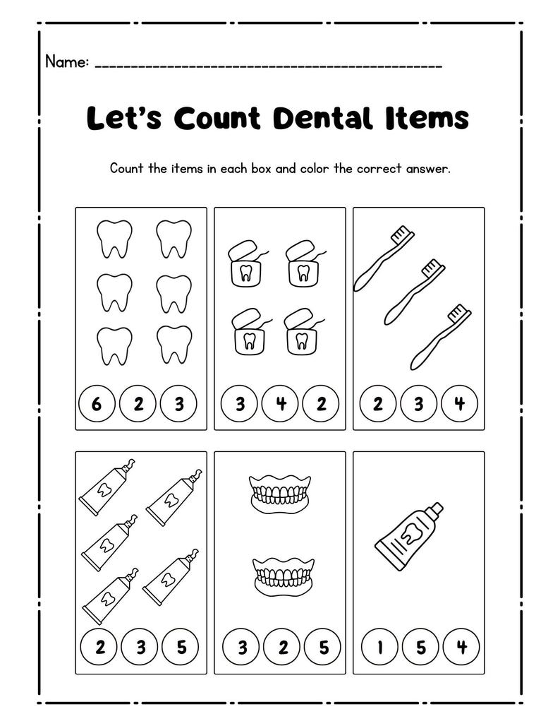 Worksheet Toothpaste Teeth and Dental Activity Worksheets: Preschool Literacy, Math, Numbers ...