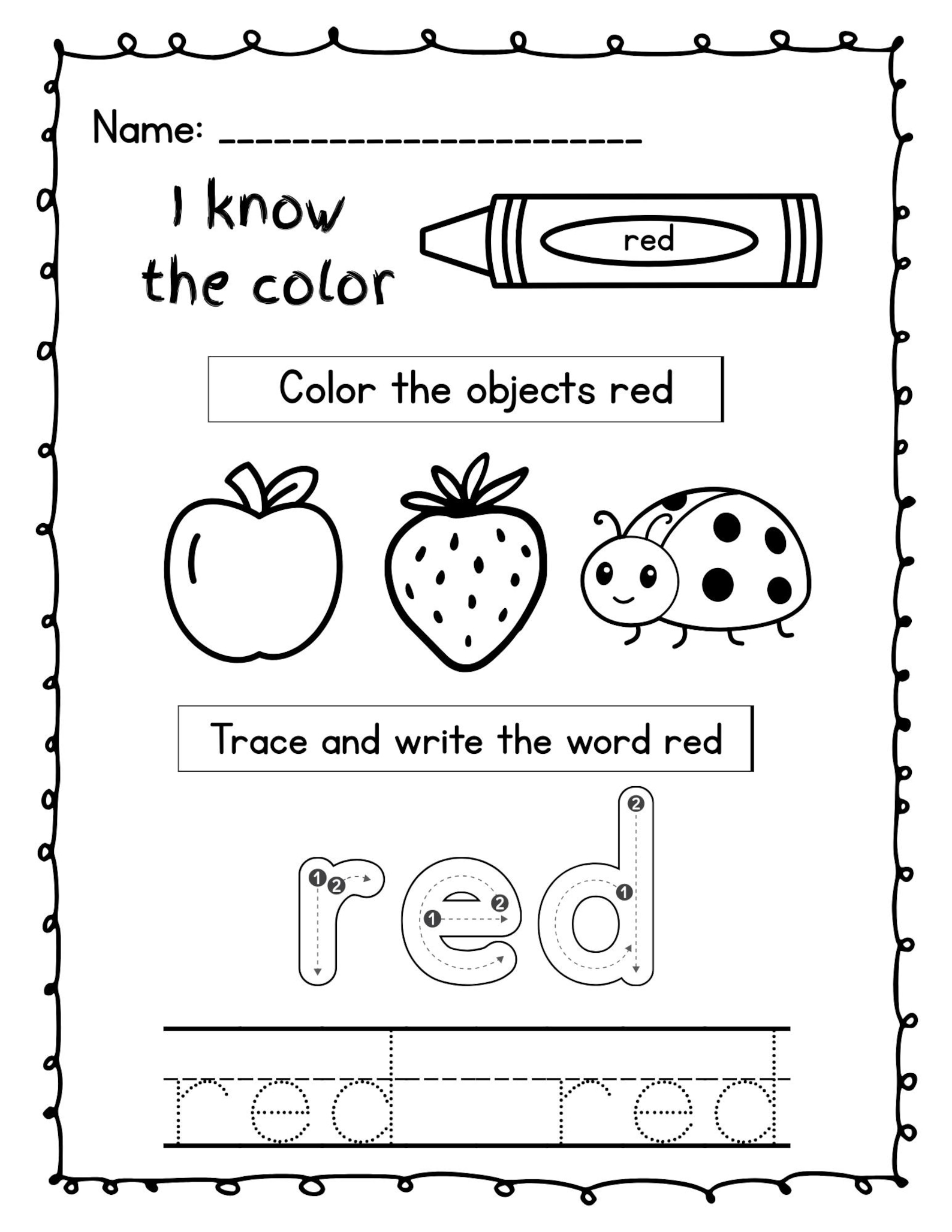 Choose Writing Colouring Colors Learning Worksheet – Trace, Write & Color for Preschool and ...