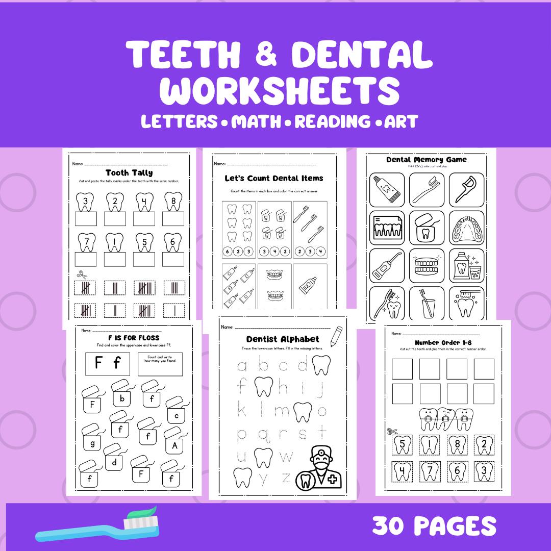 Worksheet Teeth Math Teeth and Dental Activity Worksheets: Preschool Literacy, Math, Numbers ...