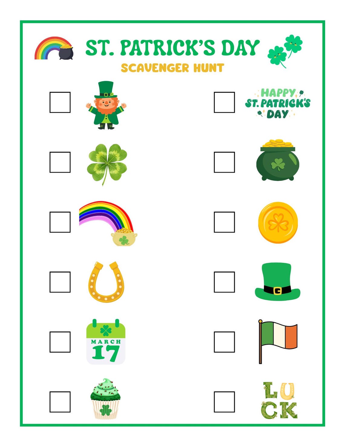 St. Patrick's Day Scavenger Hunt for Kids - Printable PDF - Etsy