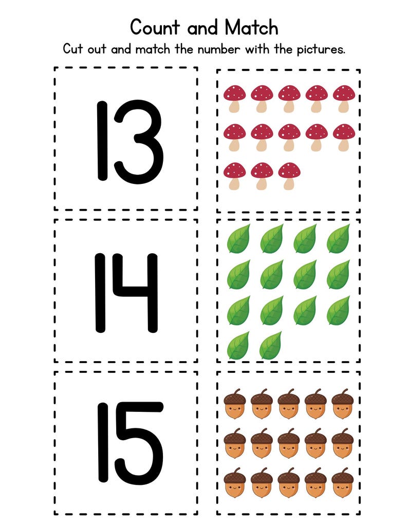 Fall / Autumn Count and Match Cards for Kids - Math Numbers 0-20 ...