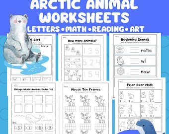 Arctic Animal Activity Worksheets - Letters - Math - Reading - Science - Art - Preschool and Kindergarten (Printable PDF)