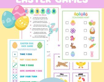 Oster-Party-Spiele - Pass den Preis - Schnitzeljagd - Eierwürfelspiel - Bewegungskarten - Printable PDF