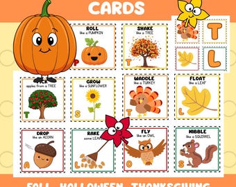 Herbstbewegungskarten - einschließlich Herbst / Herbst, Thanksgiving und Halloween - herunterladbare PDF-Dateien