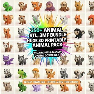 350 animal STL 3MF files 3D articulated flexi Printable Bundle, Wildlife, Pets Digital Download