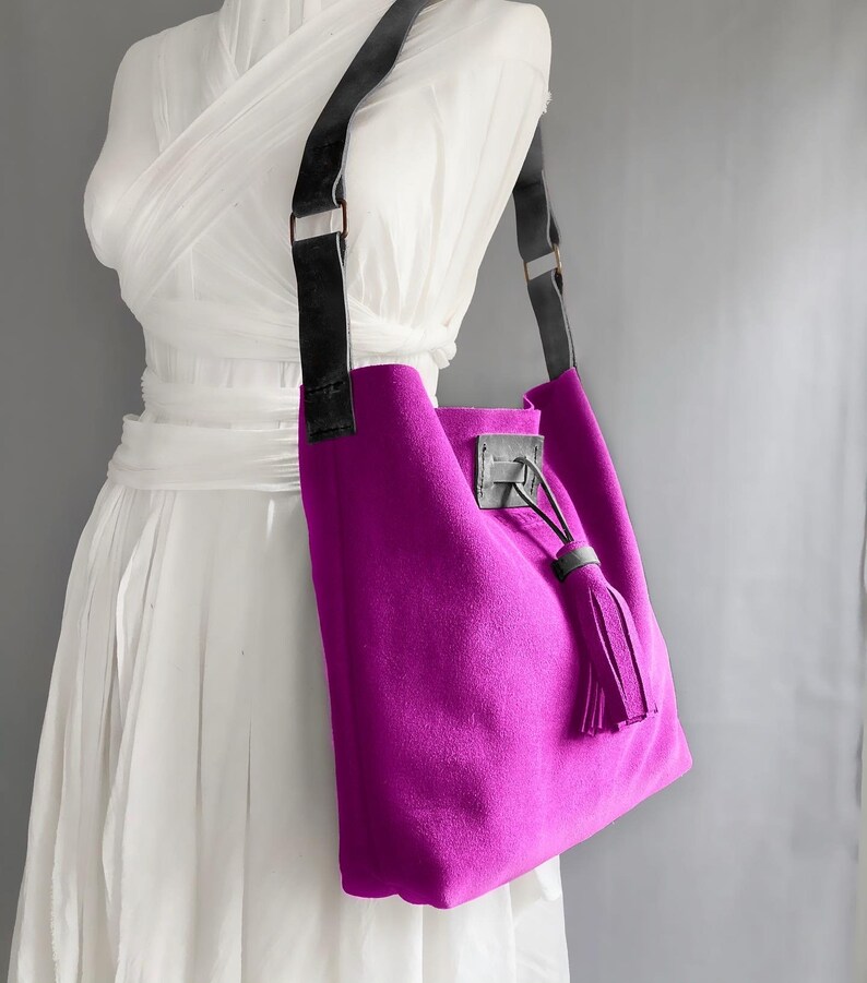 Caramel Brown Suede Tote Suede Bag Leather Handle Tabacco Etsy