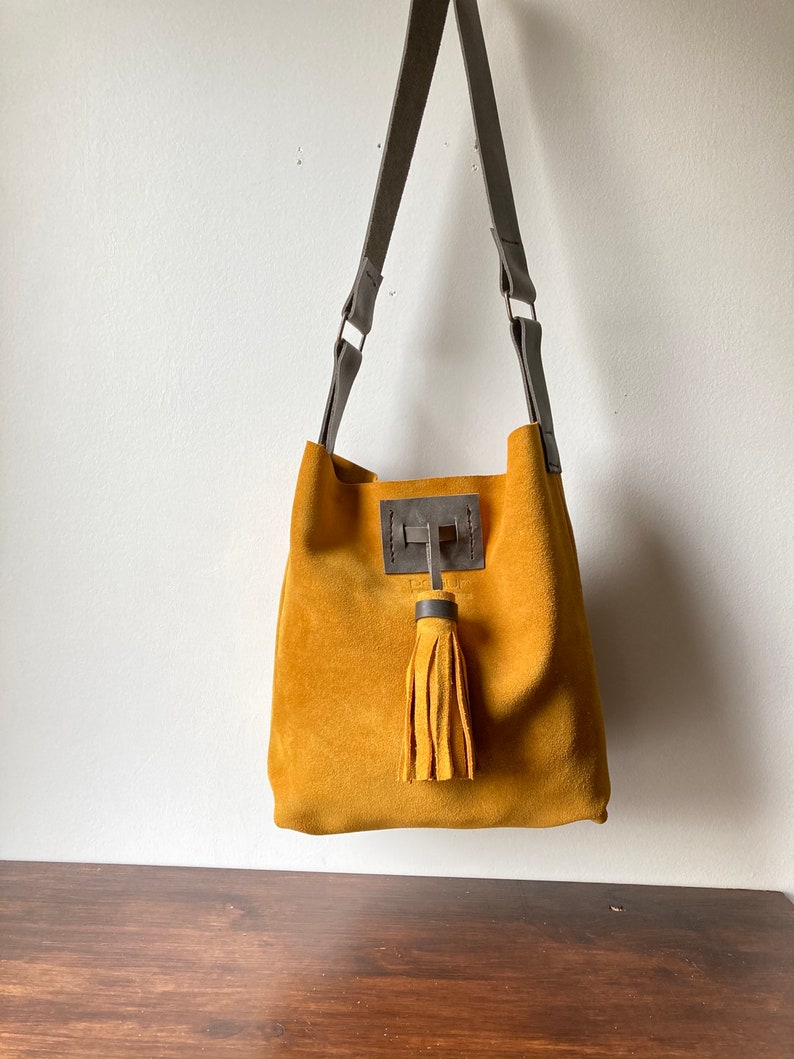 Suede Hobo Bag Mustard Yellow Suede Shoulder Bag Fringed Etsy