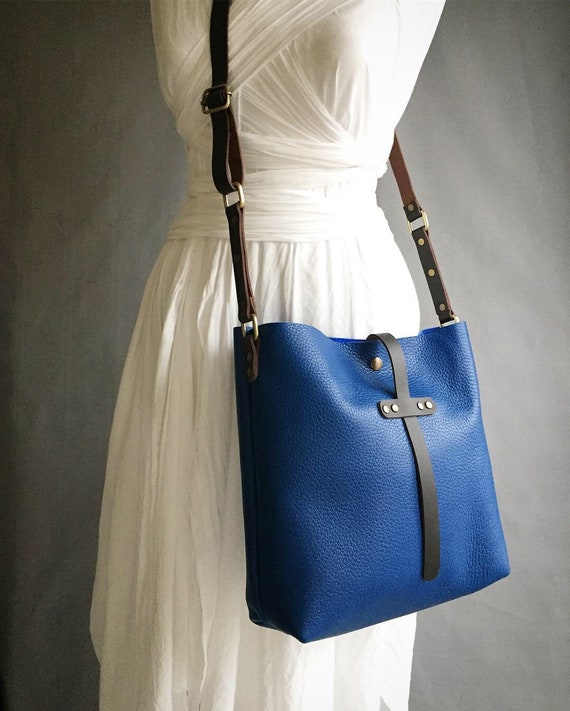 royal blue leather tote bag