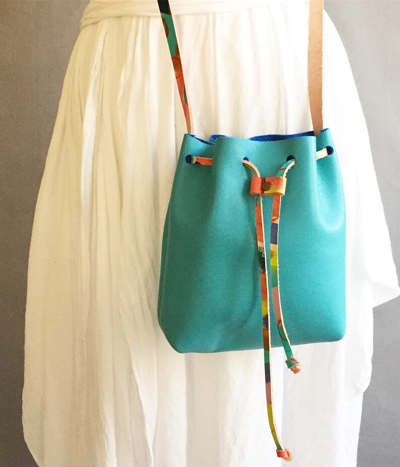 Leather Bucket Tote Bag Turquoise Small Leather Bucket Bag Etsy