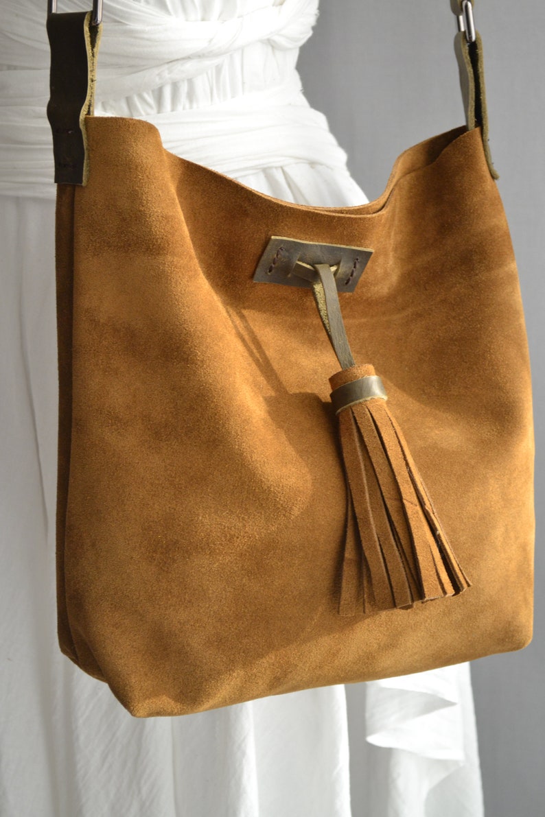 Suede Hobo Bag Mustard Yellow Suede Shoulder Bag Fringed Etsy Ireland