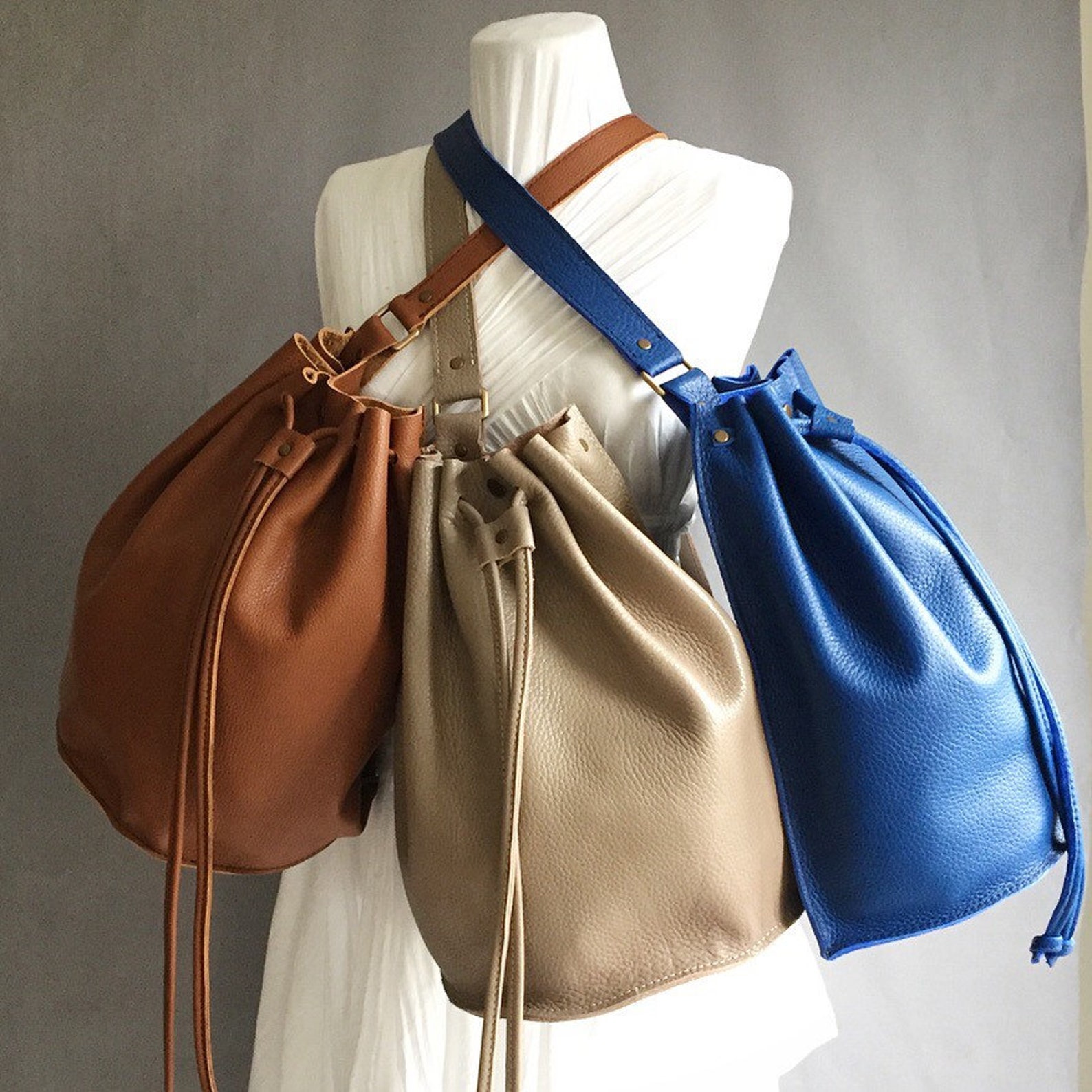 Leather Bucket Backpack Cognac Tan Leather Backpack Leather Etsy