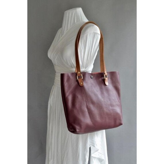 burgundy leather tote bag