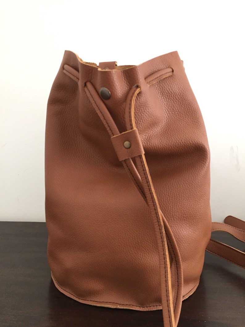 Leather Bucket Backpack Cognac Tan Leather Backpack Leather Etsy