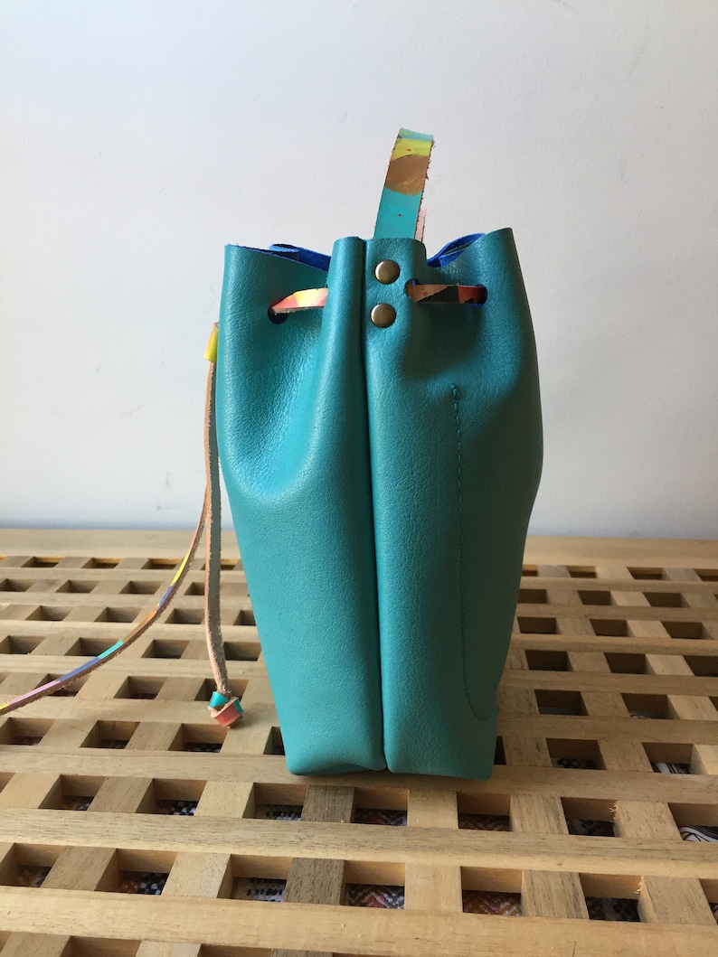 Leather Bucket Tote Bag Turquoise Small Leather Bucket Bag Etsy