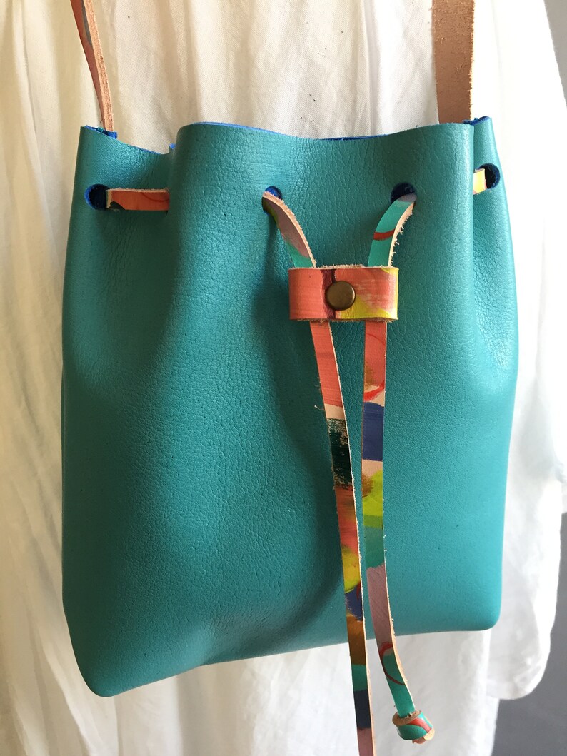 Leather Bucket Tote Bag Turquoise Small Leather Bucket Bag Etsy