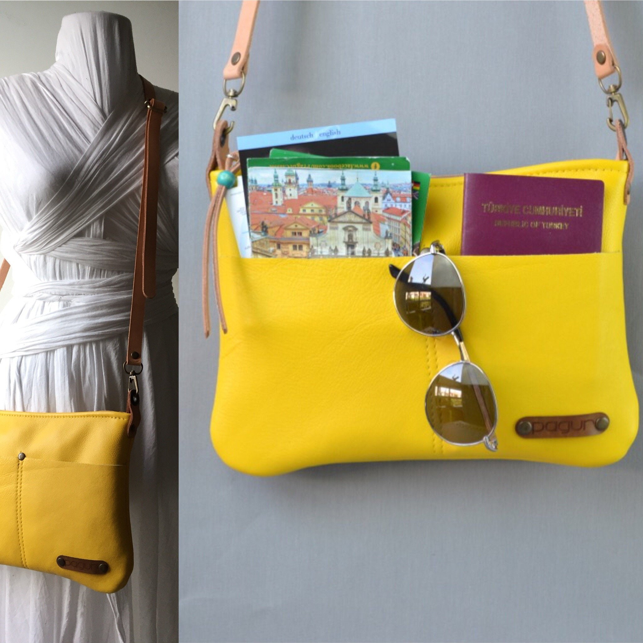 yellow leather crossbody bag