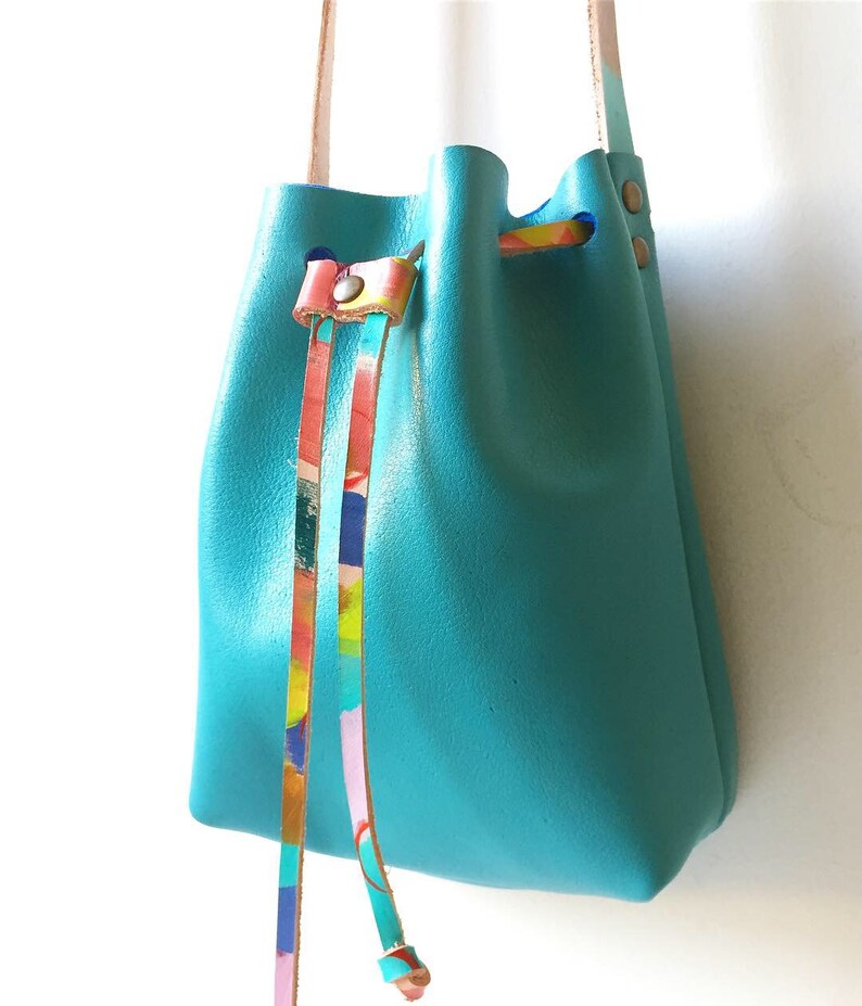 Leather Bucket Tote Bag Turquoise Small Leather Bucket Bag Etsy