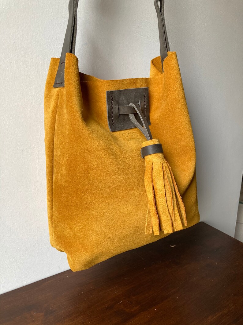 Suede Hobo Bag Mustard Yellow Suede Shoulder Bag Fringed Etsy